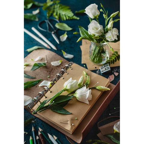 Painting Flowers: Pins And Pencils Black Modern Wood Framed Art Print with Double Matting by Belenko, Dina