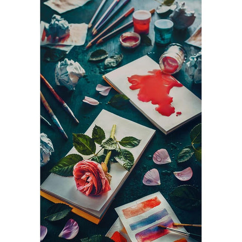 Painting Flowers: Stains And Sketches Black Modern Wood Framed Art Print with Double Matting by Belenko, Dina