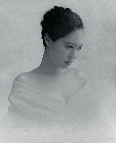 Portrait Of A Woman To Drop The Line Of Sight White Modern Wood Framed Art Print with Double Matting by Hattori, Fuyuki