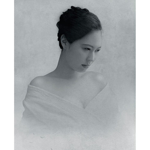 Portrait Of A Woman To Drop The Line Of Sight Black Modern Wood Framed Art Print by Hattori, Fuyuki