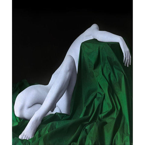 Nude On The Green Cloth Black Modern Wood Framed Art Print by Hattori, Fuyuki