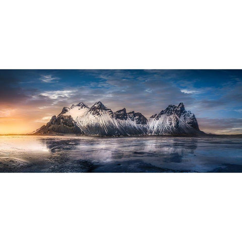 Iceland Glory Sunset White Modern Wood Framed Art Print by Joanaduenas