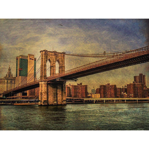 Brooklyn Bridge Black Modern Wood Framed Art Print with Double Matting by Llerandi, Eduardo