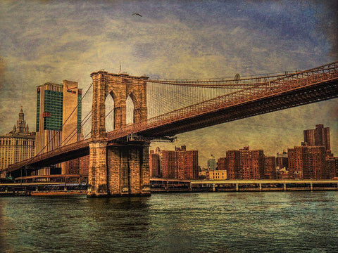 Brooklyn Bridge Black Ornate Wood Framed Art Print with Double Matting by Llerandi, Eduardo