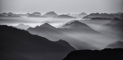 Mountain Layers White Modern Wood Framed Art Print with Double Matting by Krivec, Ales