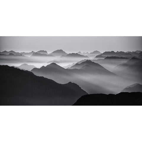 Mountain Layers Black Modern Wood Framed Art Print with Double Matting by Krivec, Ales