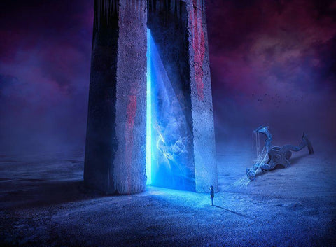 Time Gate White Modern Wood Framed Art Print with Double Matting by Almawash, Sulaiman