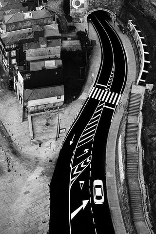 White Car On The Track White Modern Wood Framed Art Print with Double Matting by P Neto, Filipe