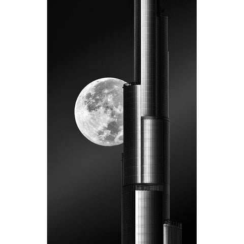 Super Moon Burjkhalifa White Modern Wood Framed Art Print by Anjum, Zohaib