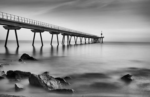 Pont Del Petroli White Modern Wood Framed Art Print with Double Matting by Figueras Barranco, Antoni