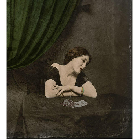 Photographer Unknown Qa Card-Divining Victorian Ladyq Black Modern Wood Framed Art Print by Hattori, Fuyuki