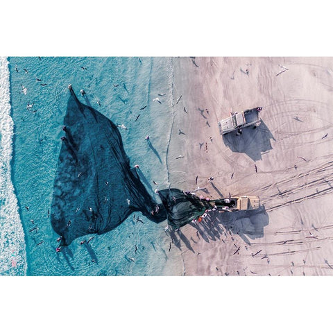 Fisherman From Top Black Modern Wood Framed Art Print with Double Matting by AL Farsi, Haitham