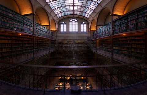 Rijksmuseum Library White Modern Wood Framed Art Print with Double Matting by M. Garcia, Jesus