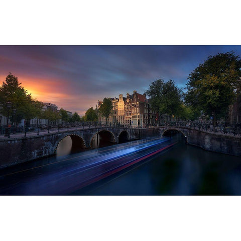 Amsterdam Sunset Gold Ornate Wood Framed Art Print with Double Matting by M. Garcia, Jesus