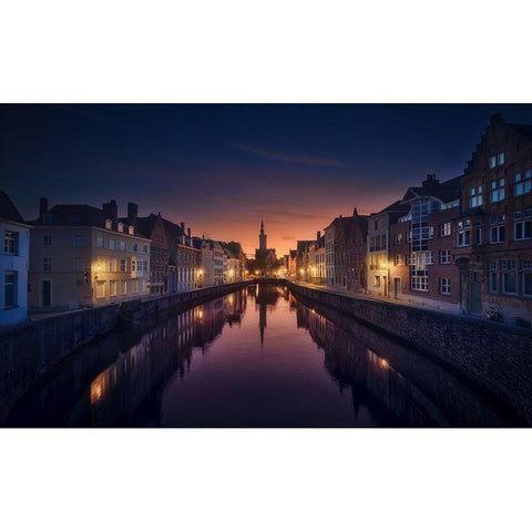 Sunset In Brugge White Modern Wood Framed Art Print by M. Garcia, Jesus