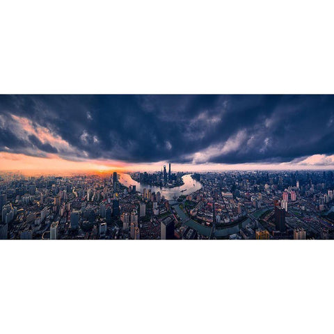 Shanghai In The Cloud White Modern Wood Framed Art Print by Chen, Vview