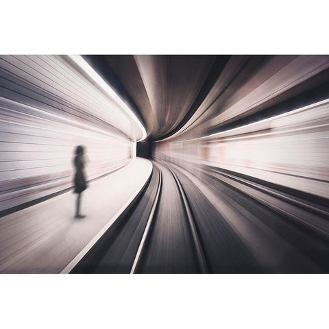 The Girl Of The Metro Station Black Modern Wood Framed Art Print with Double Matting by Aristoteles, David