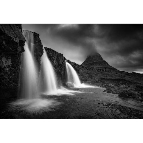 Kirkjufellsfoss Black Modern Wood Framed Art Print with Double Matting by Menendez Covelo, Ramon