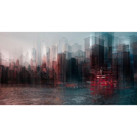 on the Hudson river Black Modern Wood Framed Art Print with Double Matting by Chiriaco, Carmine