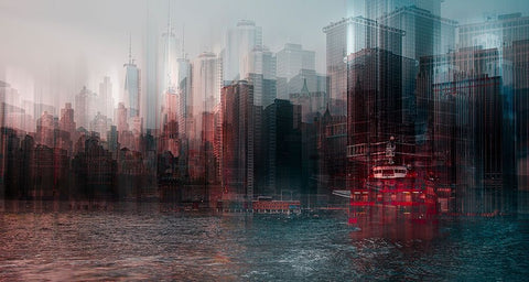 on the Hudson river Black Ornate Wood Framed Art Print with Double Matting by Chiriaco, Carmine