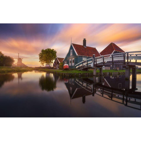 Zaanse Schans Gold Ornate Wood Framed Art Print with Double Matting by F. Turienzo, Carlos