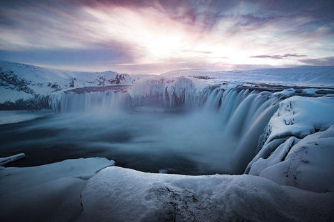 Morning Godafoss White Modern Wood Framed Art Print with Double Matting by Bradnam, Colin