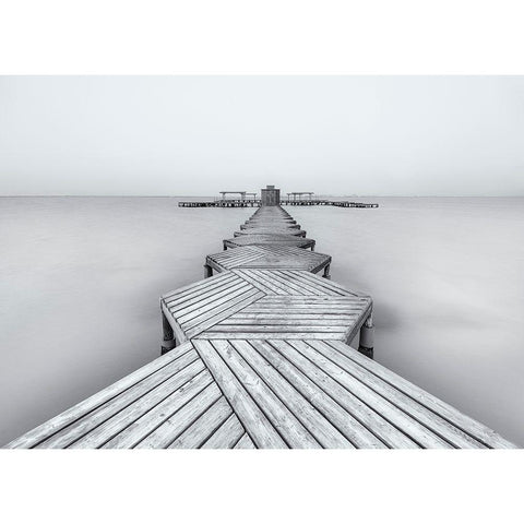 The Pier White Modern Wood Framed Art Print by Garci, Xavier