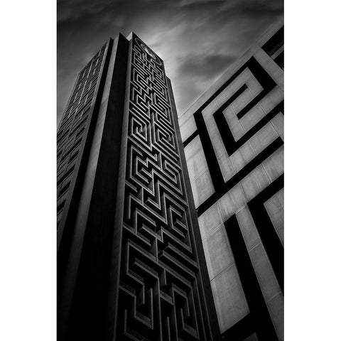 Double Maze White Modern Wood Framed Art Print by Jamal, Khalid