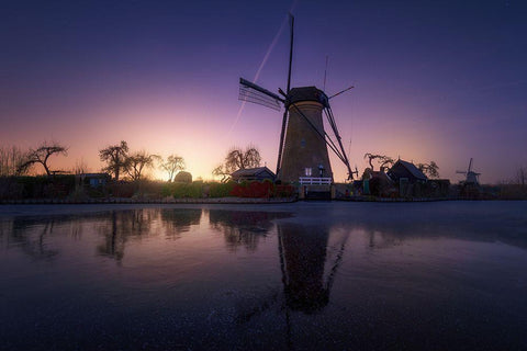 Kinderdijk 1 White Modern Wood Framed Art Print with Double Matting by Pablo De, Juan