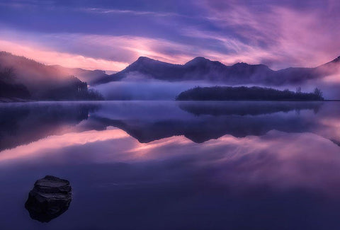 Dawn In Urkulu Black Ornate Wood Framed Art Print with Double Matting by Osuna, Fran