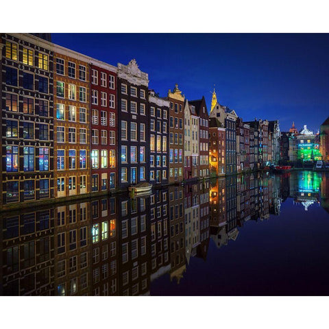 Amsterdam At Night 2017 White Modern Wood Framed Art Print by Pablo De, Juan