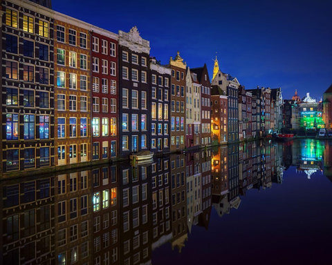Amsterdam At Night 2017 Black Ornate Wood Framed Art Print with Double Matting by Pablo De, Juan
