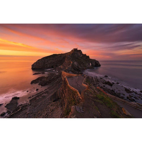 Gaztelugatxe Black Modern Wood Framed Art Print with Double Matting by Carrillo Lopez, Antonio