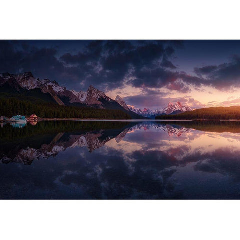 Maligne Mountains Black Modern Wood Framed Art Print with Double Matting by Pablo De, Juan