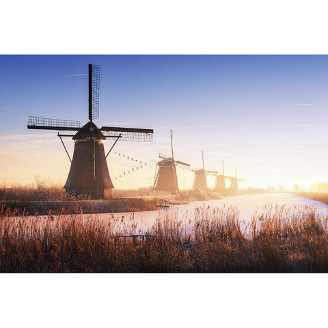 Kinderdijk 4. Gold Ornate Wood Framed Art Print with Double Matting by Pablo De, Juan