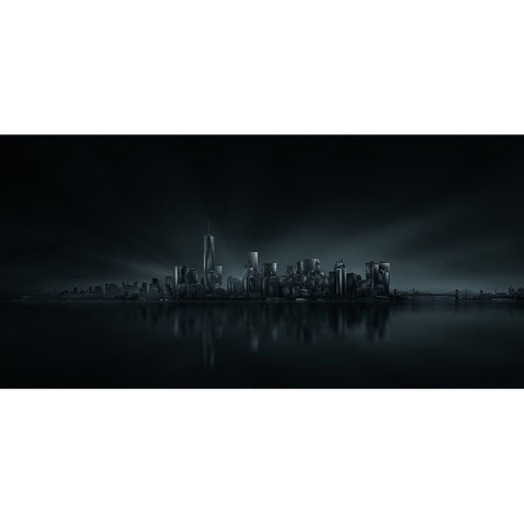 New York Skyline Black Modern Wood Framed Art Print by Angel Martin, Miguel