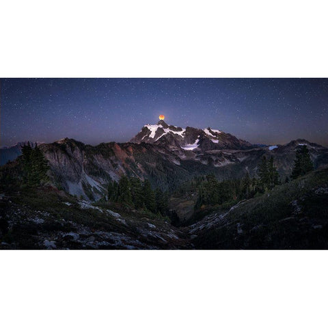 Blood Moon Over Mt. Shuksan Black Modern Wood Framed Art Print with Double Matting by Zhang, Joshua