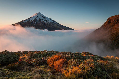 Mt Taranaki White Modern Wood Framed Art Print with Double Matting by Schaarschmidt, Christoph