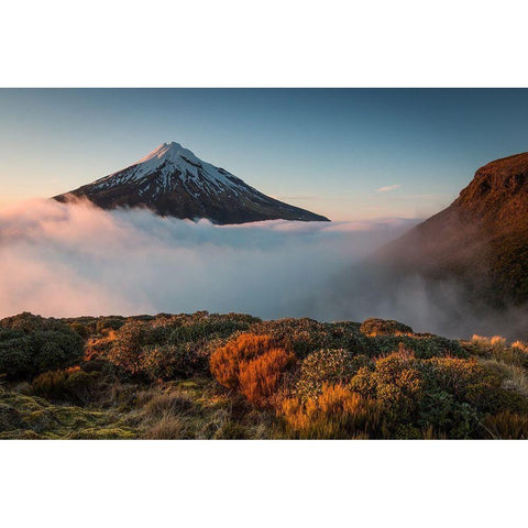 Mt Taranaki Black Modern Wood Framed Art Print with Double Matting by Schaarschmidt, Christoph