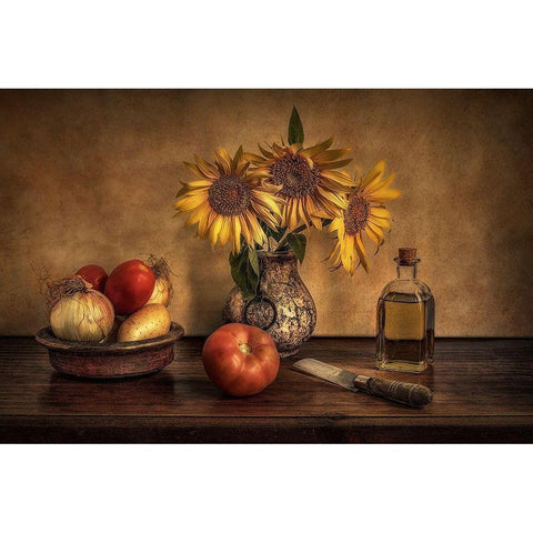 Girasoles En La Cocina... Black Modern Wood Framed Art Print with Double Matting by Luis Seco, Juan