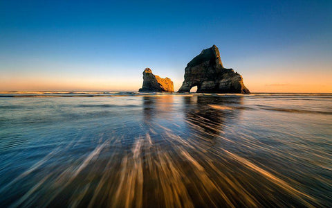 Wharaiki Beach White Modern Wood Framed Art Print with Double Matting by Zhu, Hua