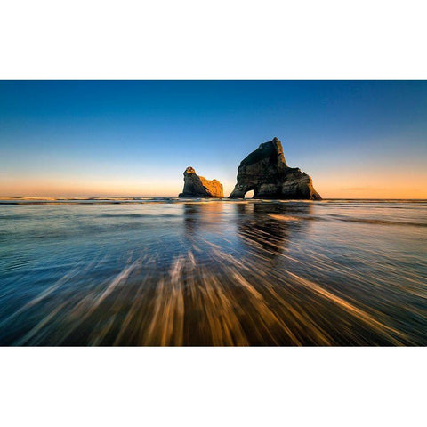 Wharaiki Beach Black Modern Wood Framed Art Print by Zhu, Hua