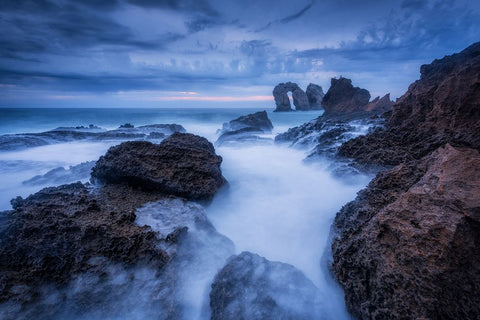 Rocky Blue Black Ornate Wood Framed Art Print with Double Matting by Lanza, Sergio