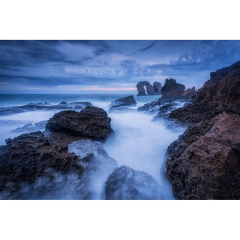 Rocky Blue Black Modern Wood Framed Art Print with Double Matting by Lanza, Sergio