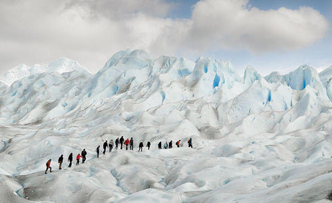 Hiking On Perito Moreno White Modern Wood Framed Art Print with Double Matting by Oggiano, Roberto