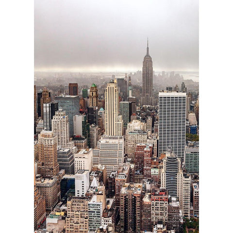 Foggy Day In Manhattan White Modern Wood Framed Art Print by Soderman, Par