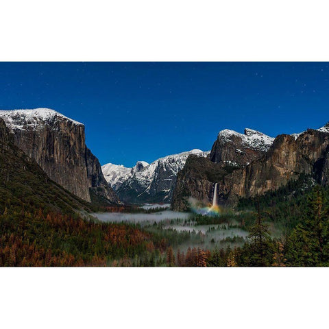 Bridalveil Fall Moonbow Gold Ornate Wood Framed Art Print with Double Matting by Zhu, Hua