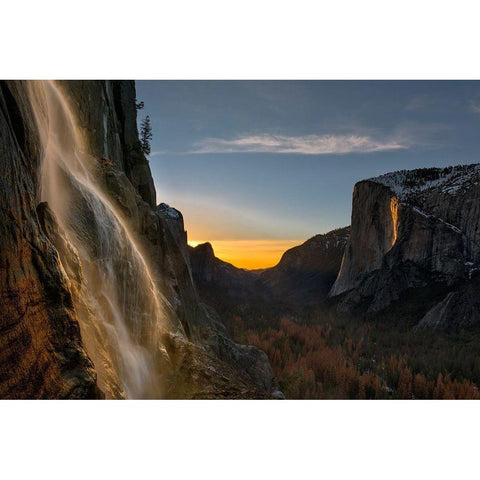 Yosemite Firefall Black Modern Wood Framed Art Print with Double Matting by Zhu, Hua