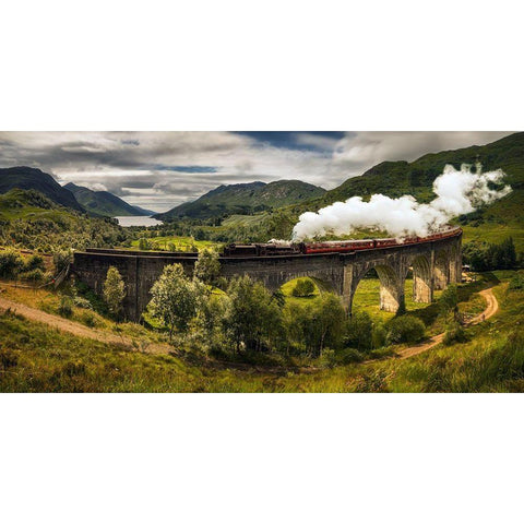 Glenfinnan Bridge White Modern Wood Framed Art Print by Kruczynski, Wojciech