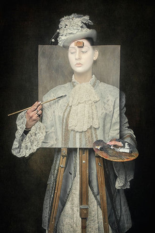 Paintng Myself Black Ornate Wood Framed Art Print with Double Matting by Kayen-Mouthaan, Carola